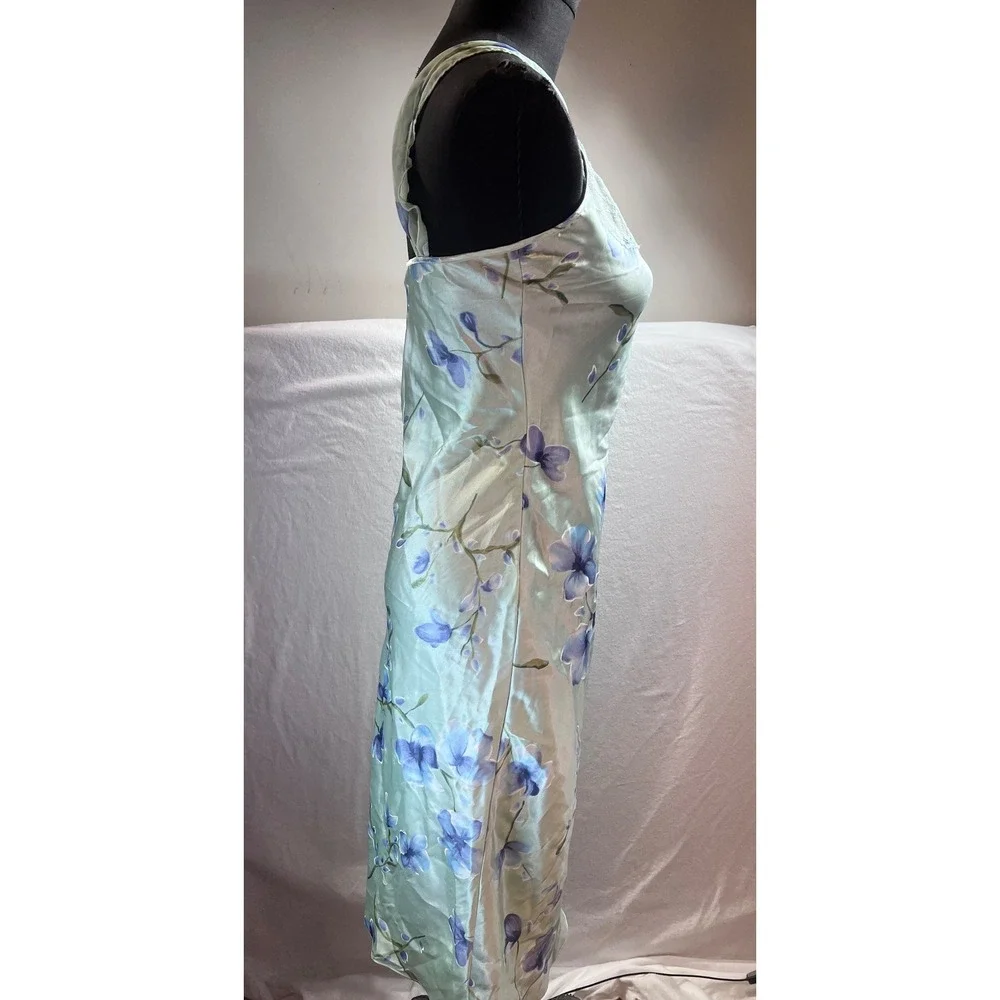 California Dynasty Vintage Floral Satin Lace Trim Nightgown Sage Green Small